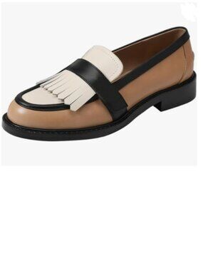 FOWT Brown Round Toe Platform Penny Loafers Slip on Tassel Pumps Contrast Shoes